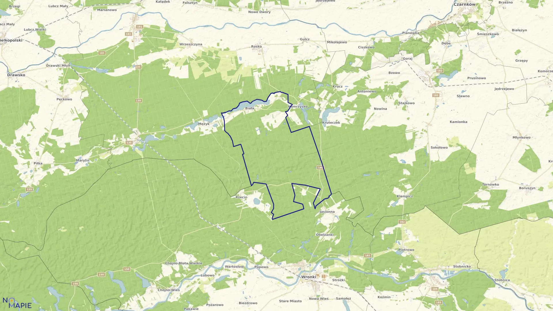 Mapa obrębu BIAŁA w gminie Wieleń