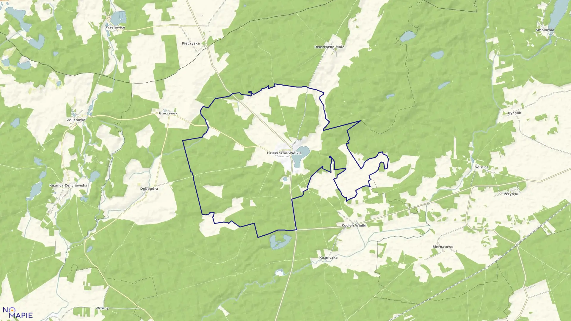 Mapa obrębu DZIERŻĄZNO WIELKIE w gminie Wieleń