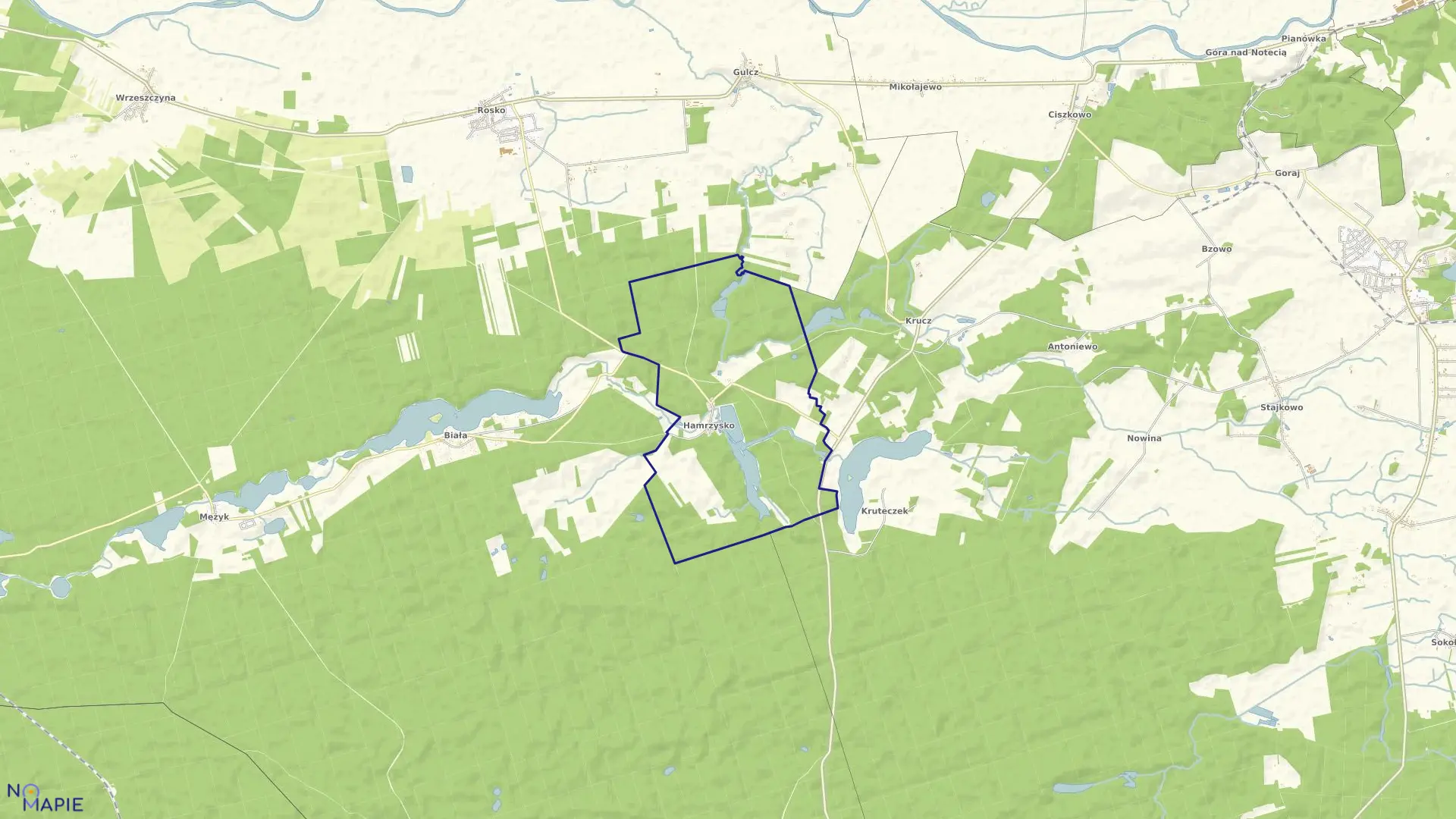 Mapa obrębu HAMRZYSKO w gminie Wieleń