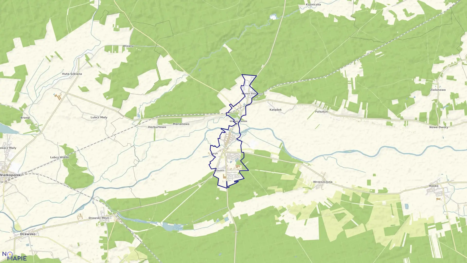 Mapa obrębu M.WIELEŃ w gminie Wieleń