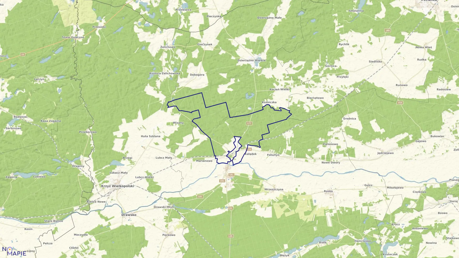 Mapa obrębu WIELEŃ PÓŁNOCNY w gminie Wieleń